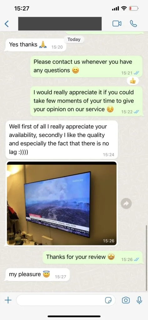 WhatsApp konversation om IPTV support 2